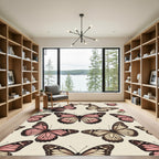 Blush Pink Butterfly and Rose Garden Rug