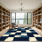 Abstract Indigo Navy Checkered Textured Area Rug