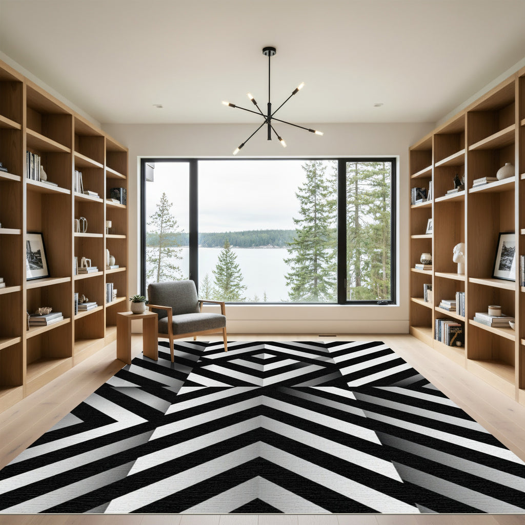Monochromatic Geometric Chevron Rug