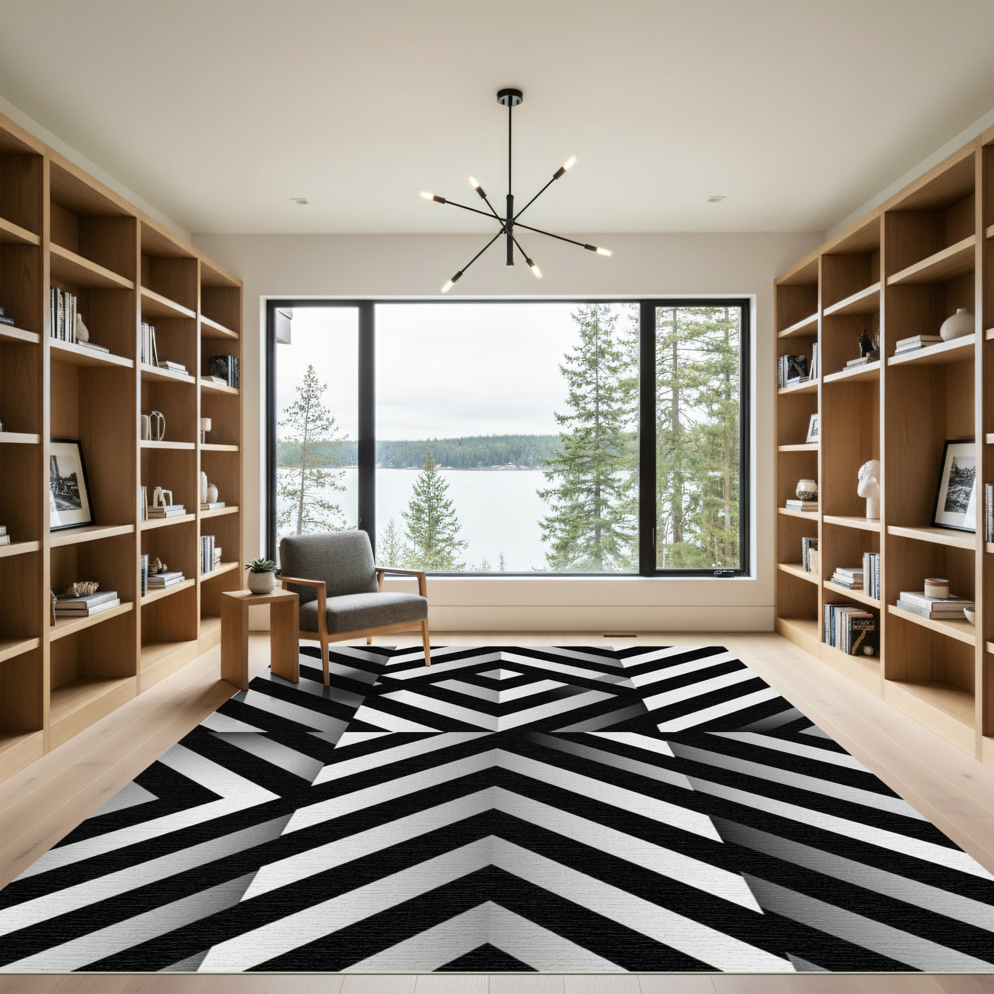 Monochromatic Geometric Chevron Rug