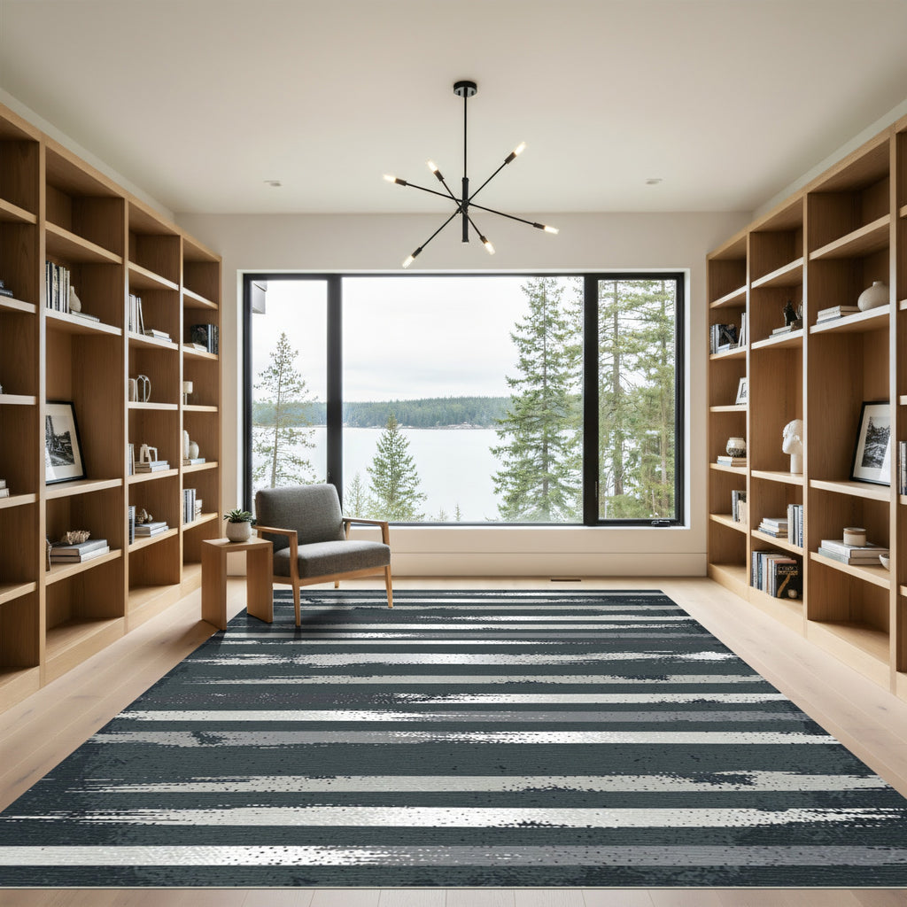 Grunge Gray Brush Stripe Rug