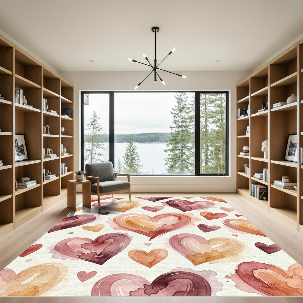 Watercolor Hearts Earthy Tones Aesthetic Rug