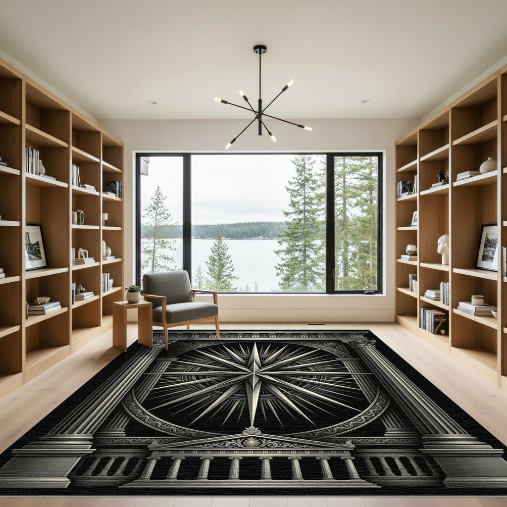 Monochromatic Sunburst Star Architectural Rug