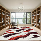 Bold Crimson Abstract Fluid Swirl Rug
