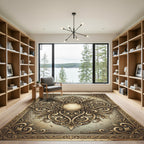 Ornate Golden Scrollwork Medallion Rug