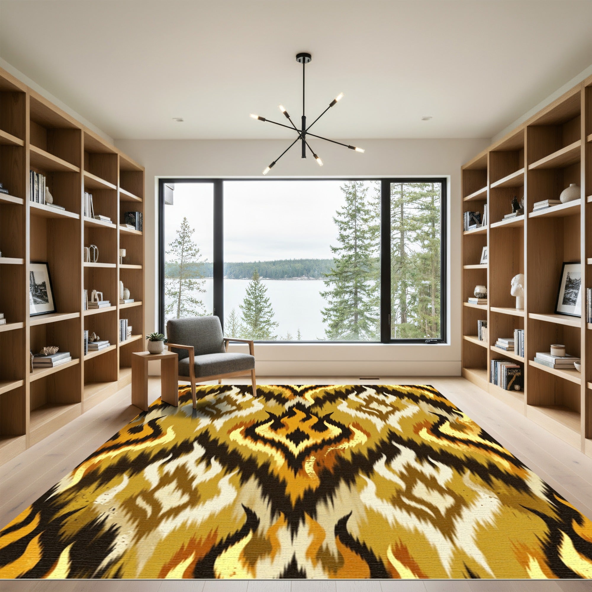 Fiery Gold Ikat Flame Abstract Rug