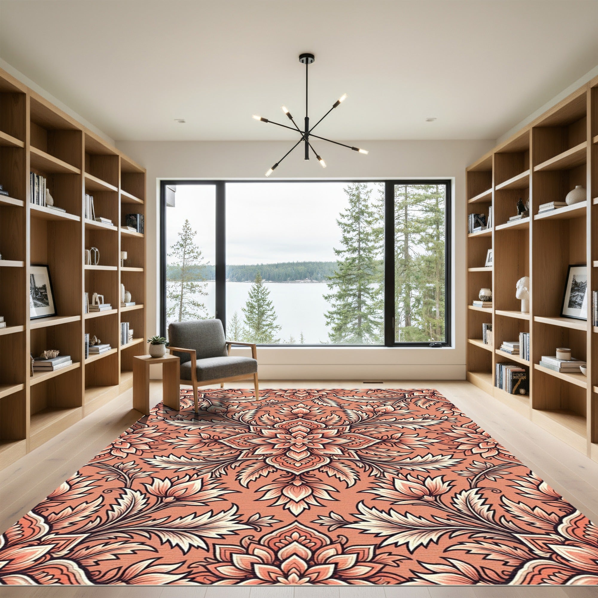 Coral Blooming Floral Medallion Rug