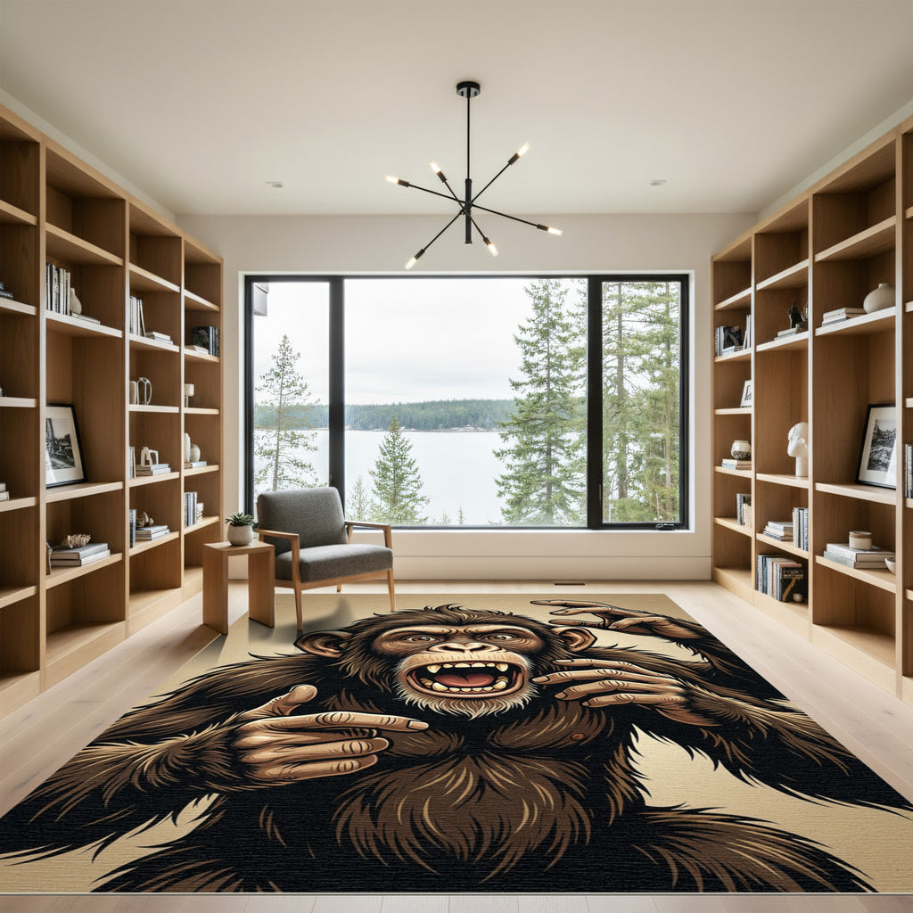 Aggressive Brown Primate Illustration Art Rug