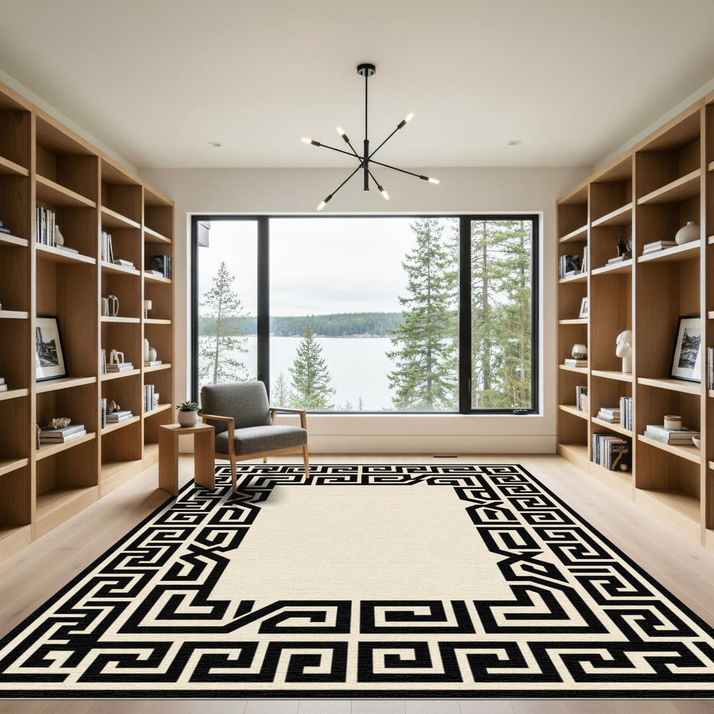 Bold Black Greek Key Square Rug