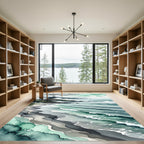 Misty Coastal Mountain Watercolor Landscape Rug