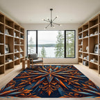 Deep Blue Orange Starburst Foliage Rug