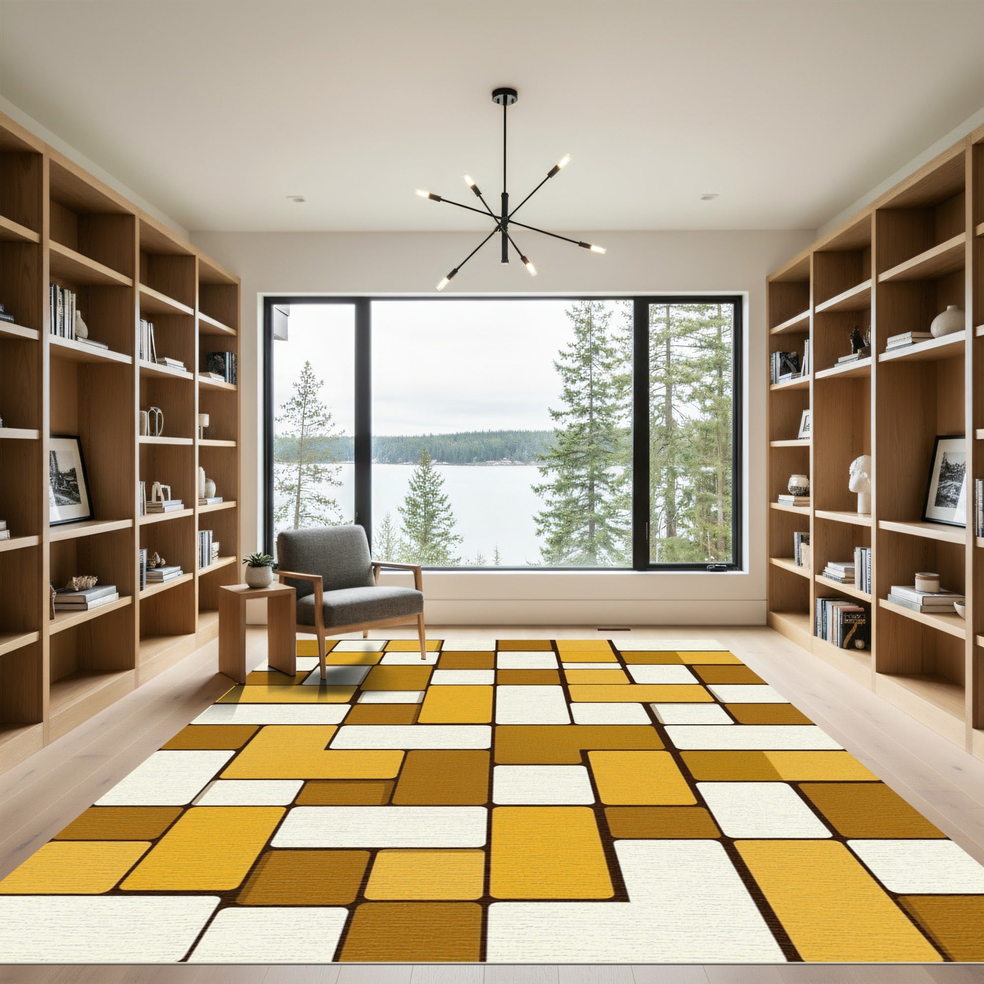 Retro Caramel Stacked Rectangles Rug