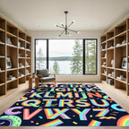 Vibrant Rainbow Alphabet Whimsical Typographic Art Rug