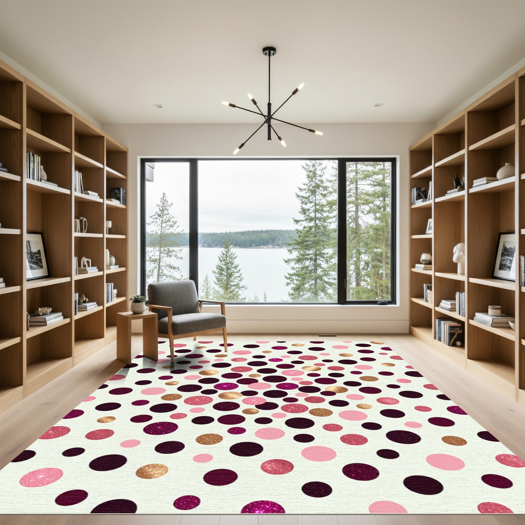 Pink Gold Deep Burgundy Polka Dots Rug