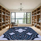 Midnight Navy Damask Quatrefoil Scroll Rug