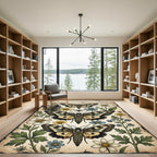 Whimsical Muted Floral Butterfly Garden Rug
