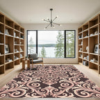 Ornate Rose Gold Scrollwork Baroque Rug