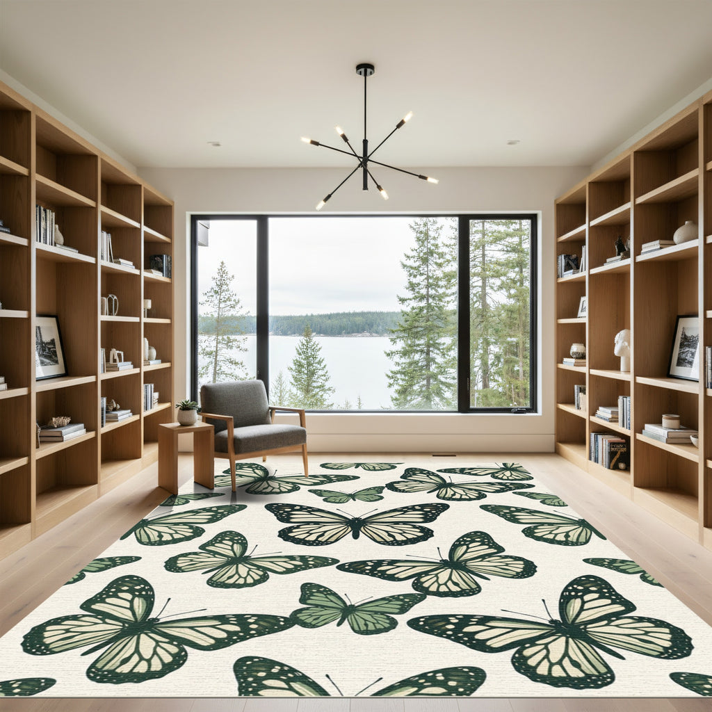 Sage Green Whimsical Butterfly Garden Rug
