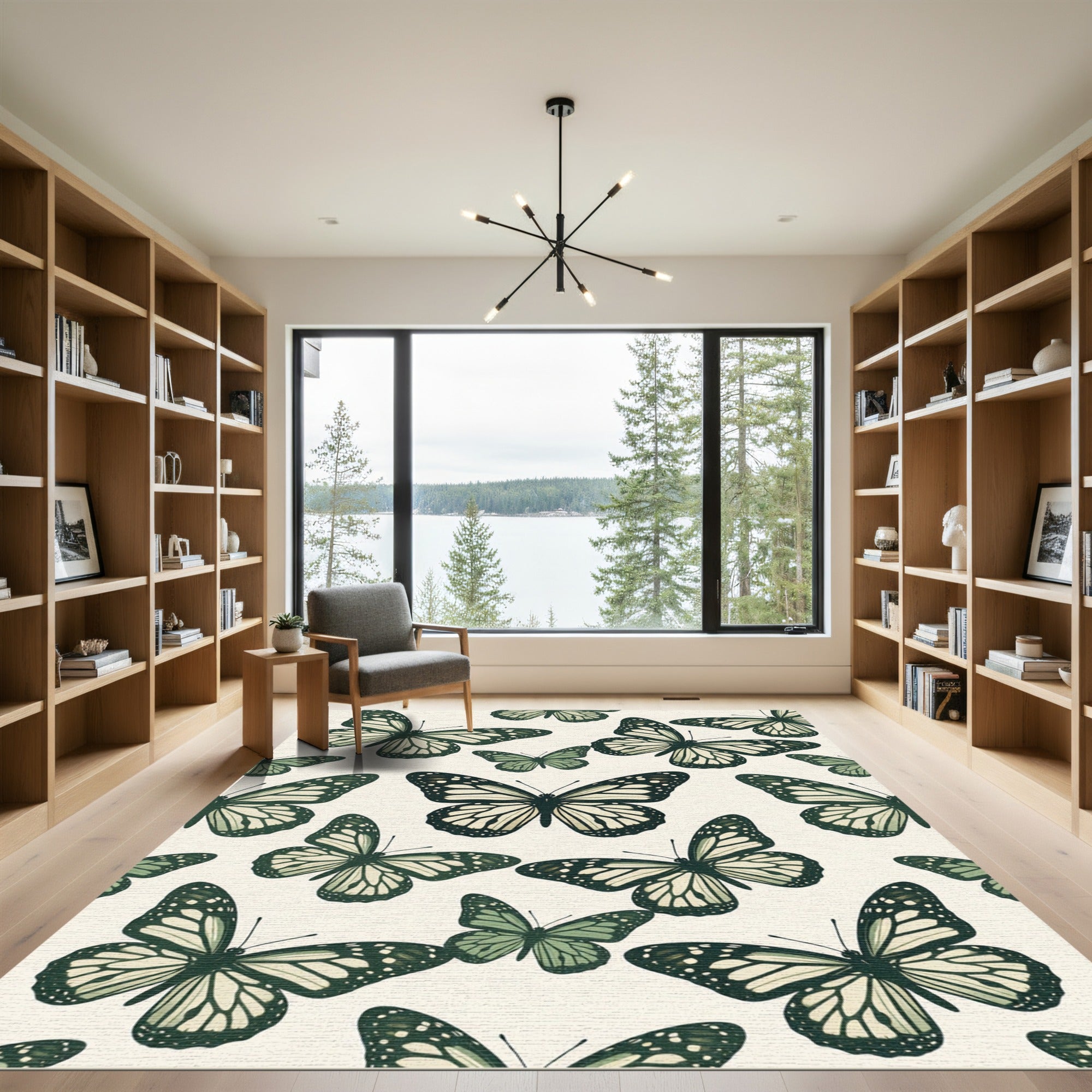 Sage Green Whimsical Butterfly Garden Rug