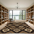 Earthy Brown Geometric Diamond Tile Rug
