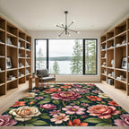 Ornate Pink Floral Dark Botanical Rug