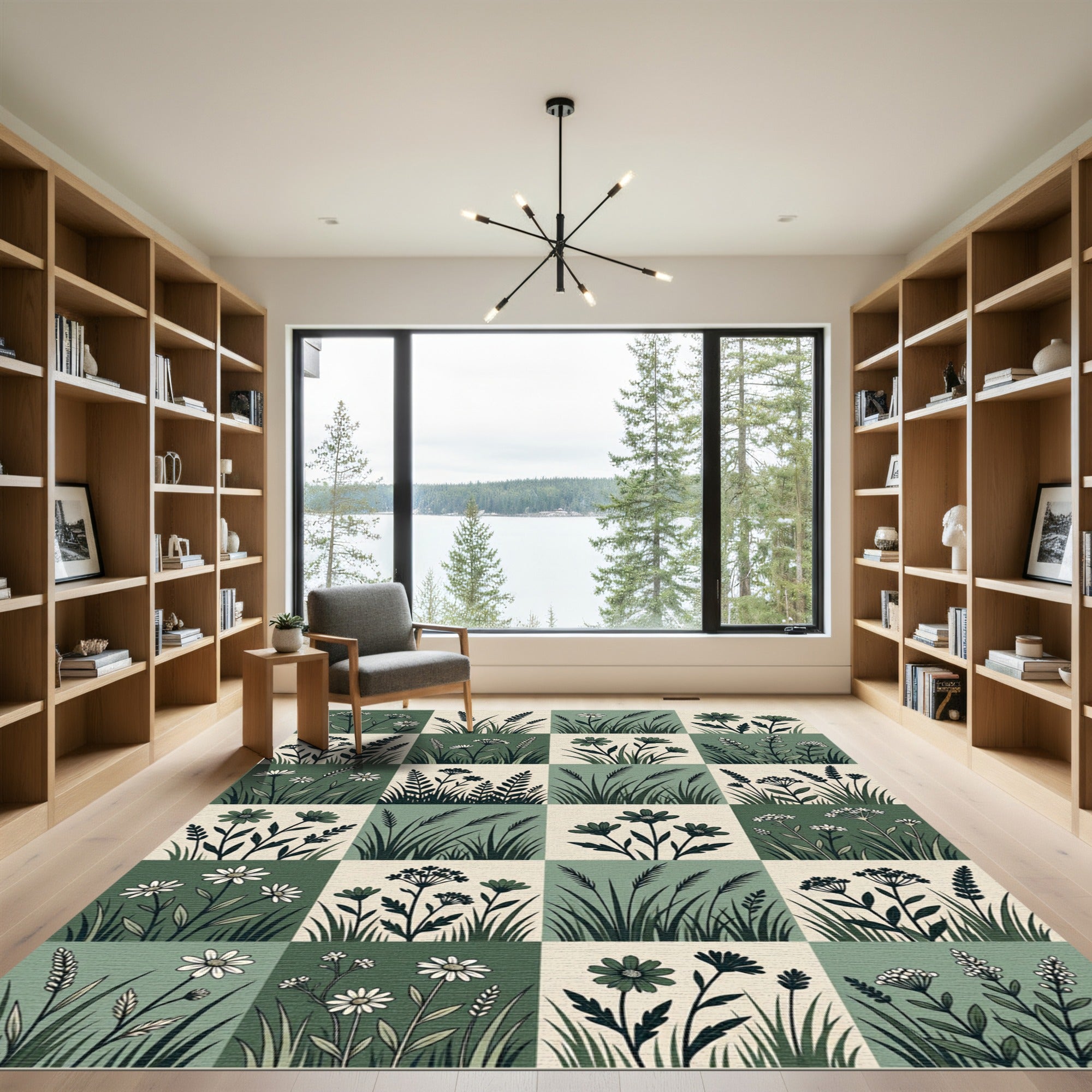 Green Daisy Grass Meadow Composition Rug