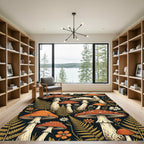 Retro Orange Mushroom Forest Foliage Rug