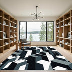 Monochrome Geometric Cityscape Blocks Rug