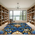 Blue Gold Floral Acanthus Scroll Rug