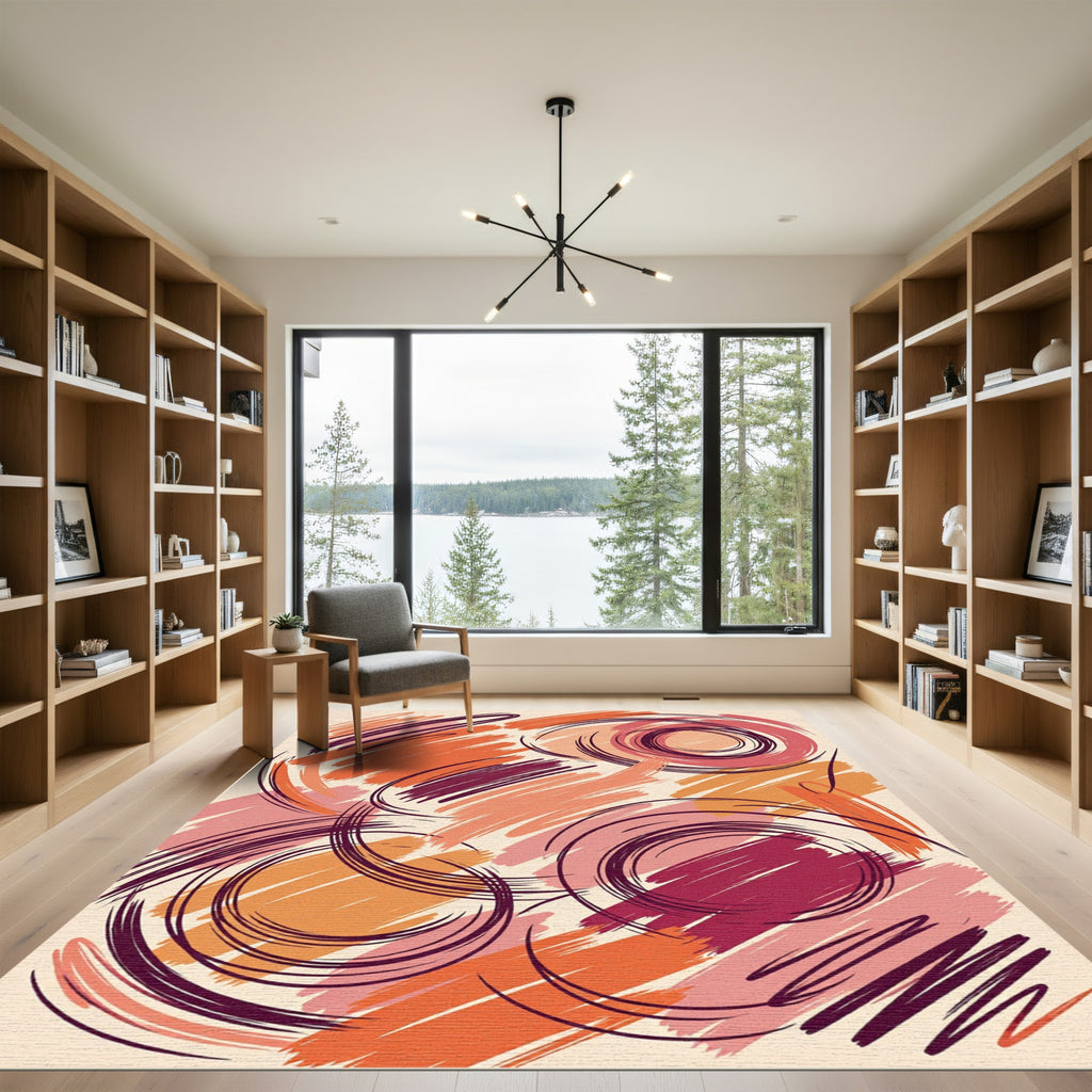 Bold Abstract Swirls Orange Plum Rug