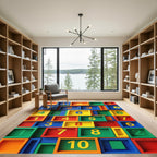 Vibrant Multicolor Geometric Number Grid Room Rug