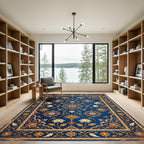 Royal Blue Floral Medallion Gold Accents Rug