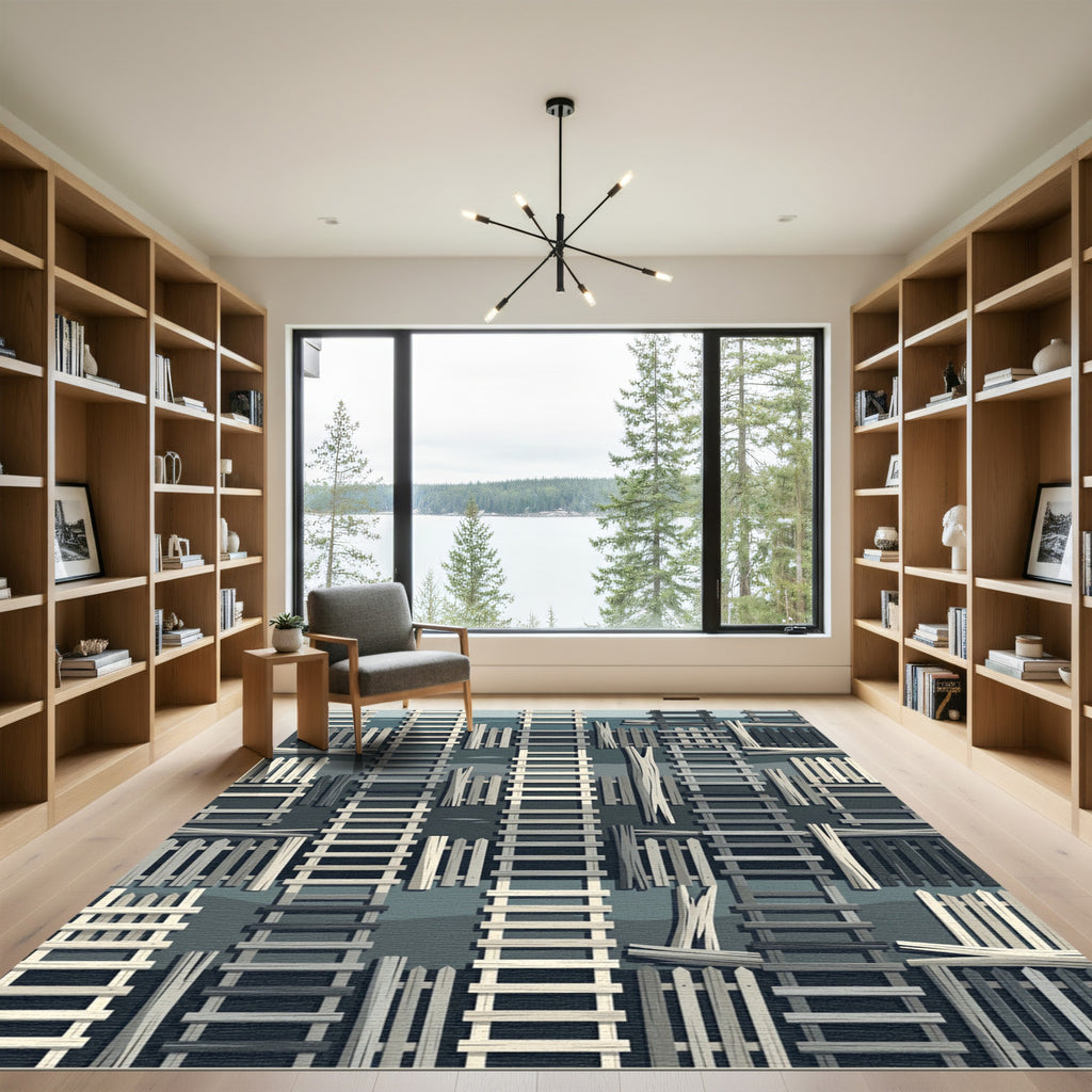 Monochromatic Vertical Ladder Fence Grid Rug