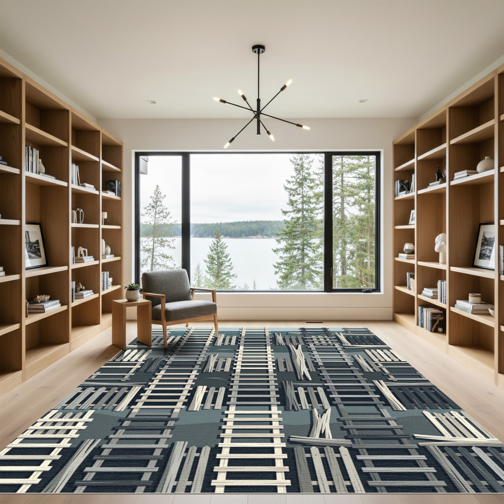 Monochromatic Vertical Ladder Fence Grid Rug