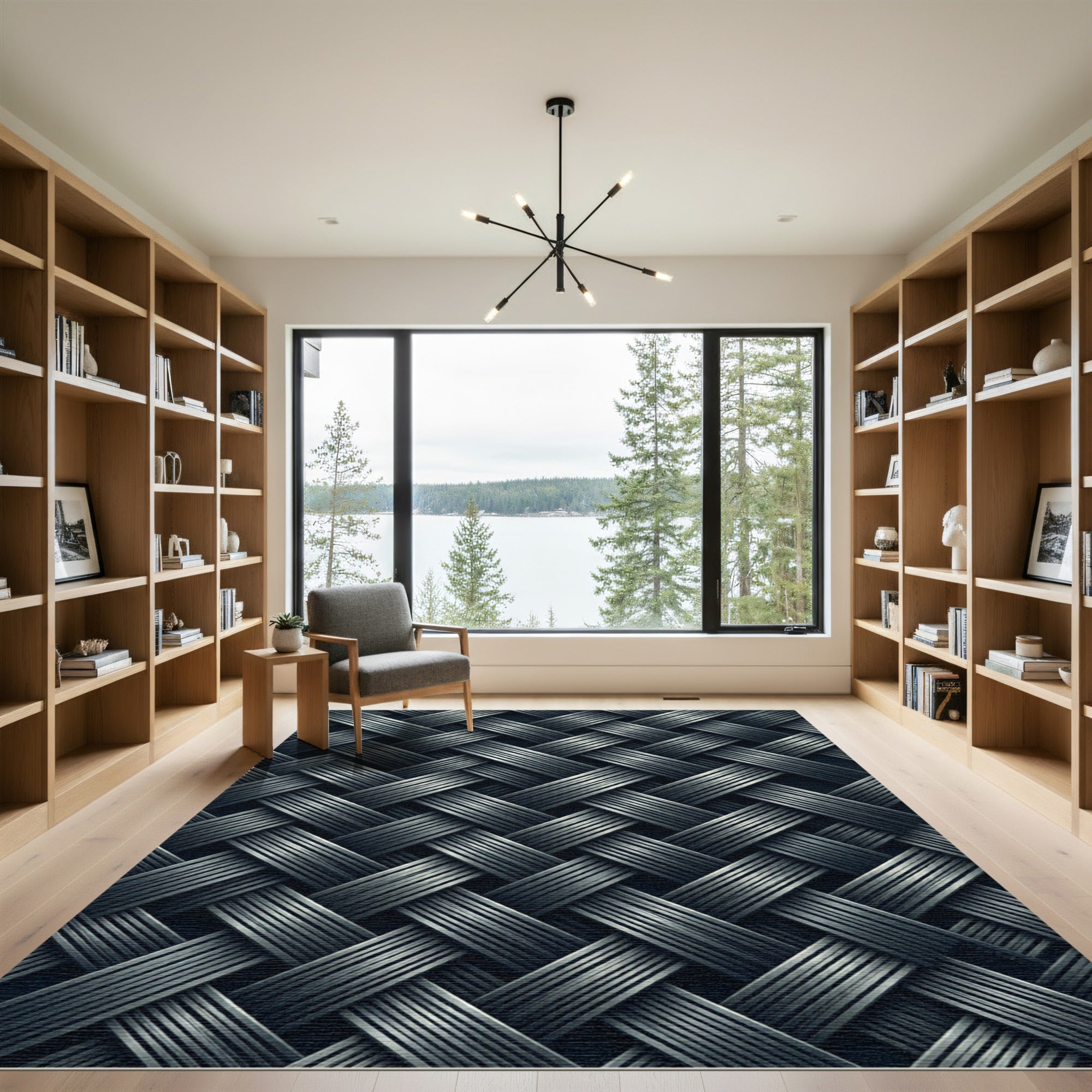 Monochrome Metallic Interwoven Diagonal Weave Rug