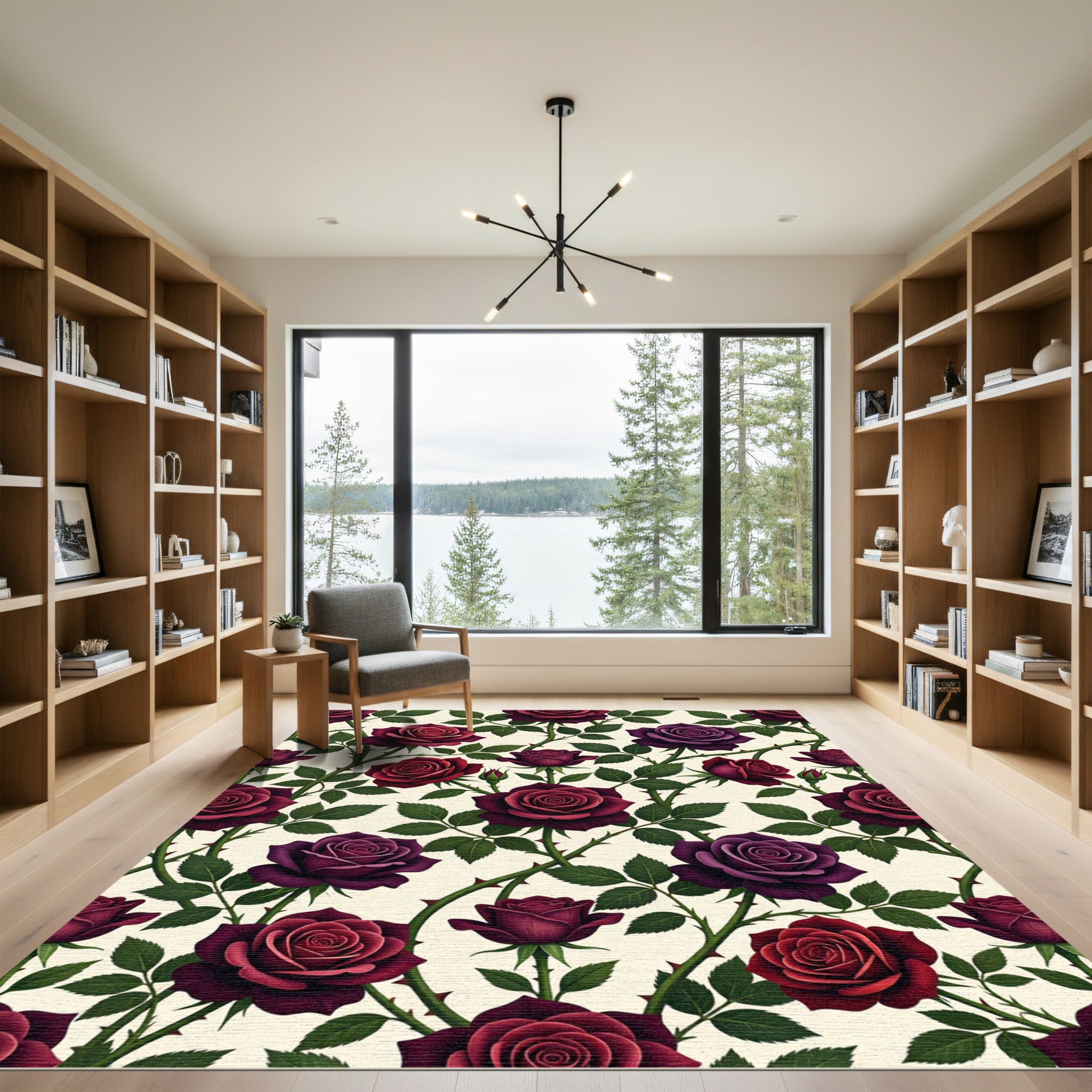 Gothic Crimson and Plum Rose Bloom Rug