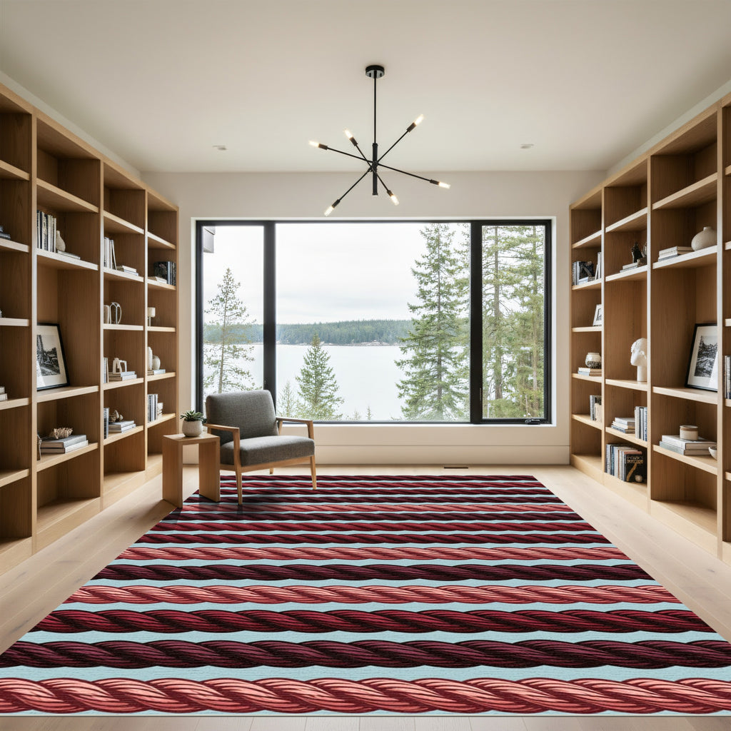 Crimson Rope Stripes Textured Rug