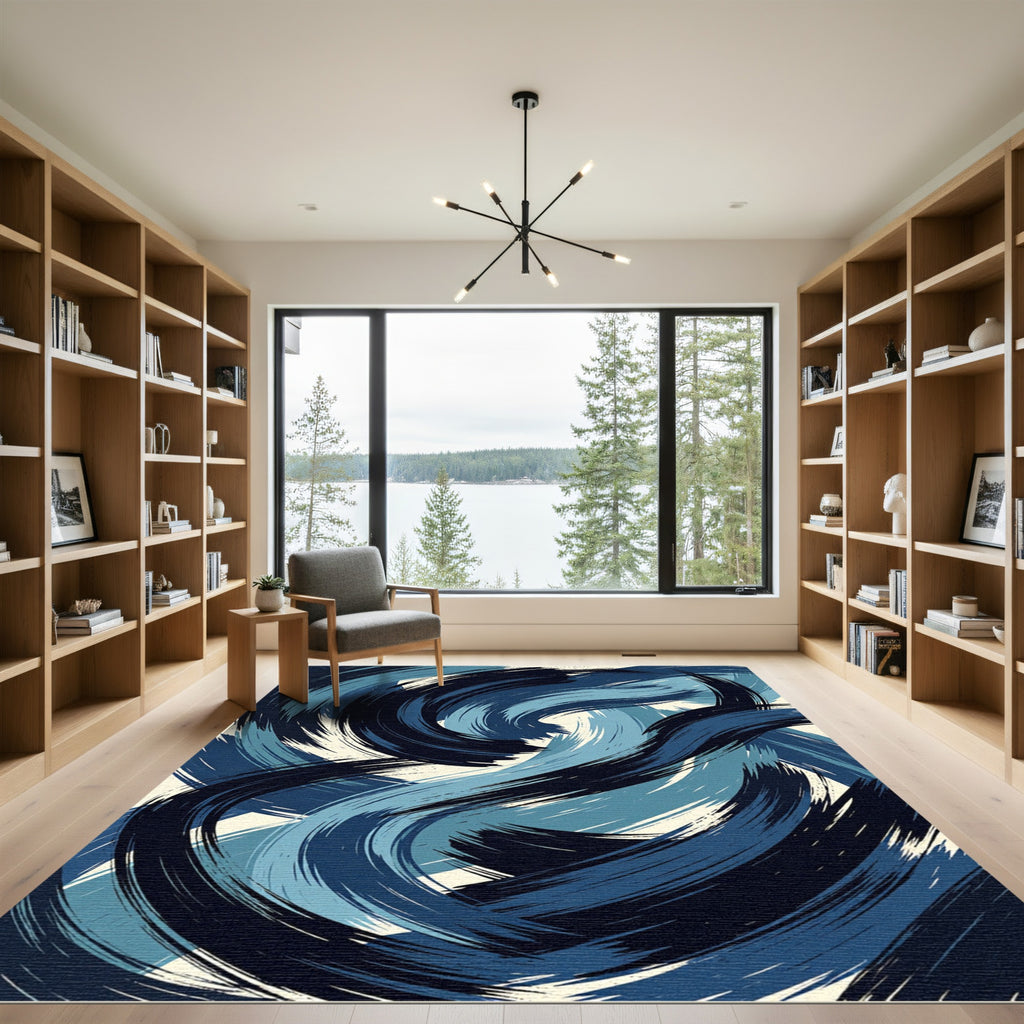 Abstract Navy and Azure Swirl Rug