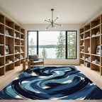 Abstract Navy and Azure Swirl Rug