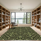 Ornate Green Damask Floral Medallion Rug