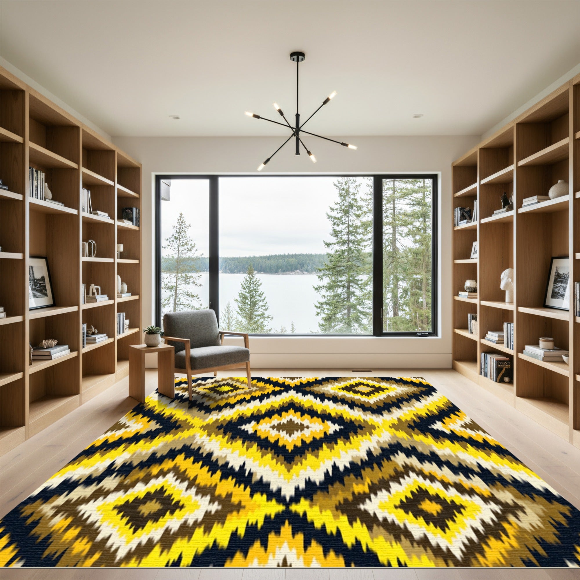 Bold Yellow Black Geometric Ikat Diamond Rug