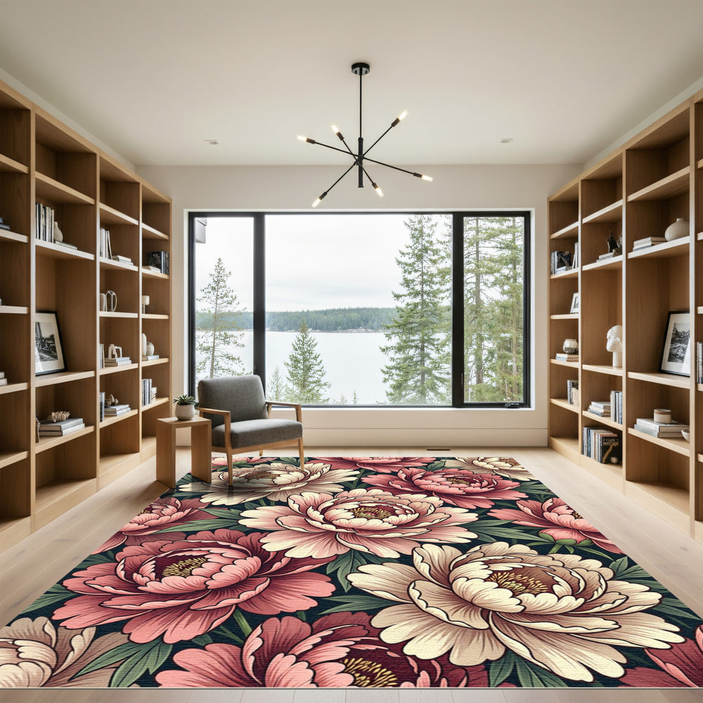 Blushing Peony Garden Botanical Art Rug