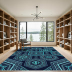 Neon Cyan Hexagon Tribal Totem Rug