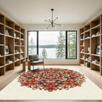 Coral Cherry Blossom Floral Mandala Rug