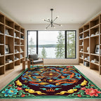 Vibrant Celestial Dragon Phoenix Medallion Rug