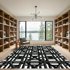 Modern Architectural Grid Industrial Monochrome Rug