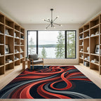 Modern Crimson Abstract Fluid Ribbon Art Rug
