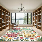 Colorful Pastel Dinosaur Meadow Garden Rug