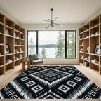 Monochrome Geometric Ikat Diamond Area Rug