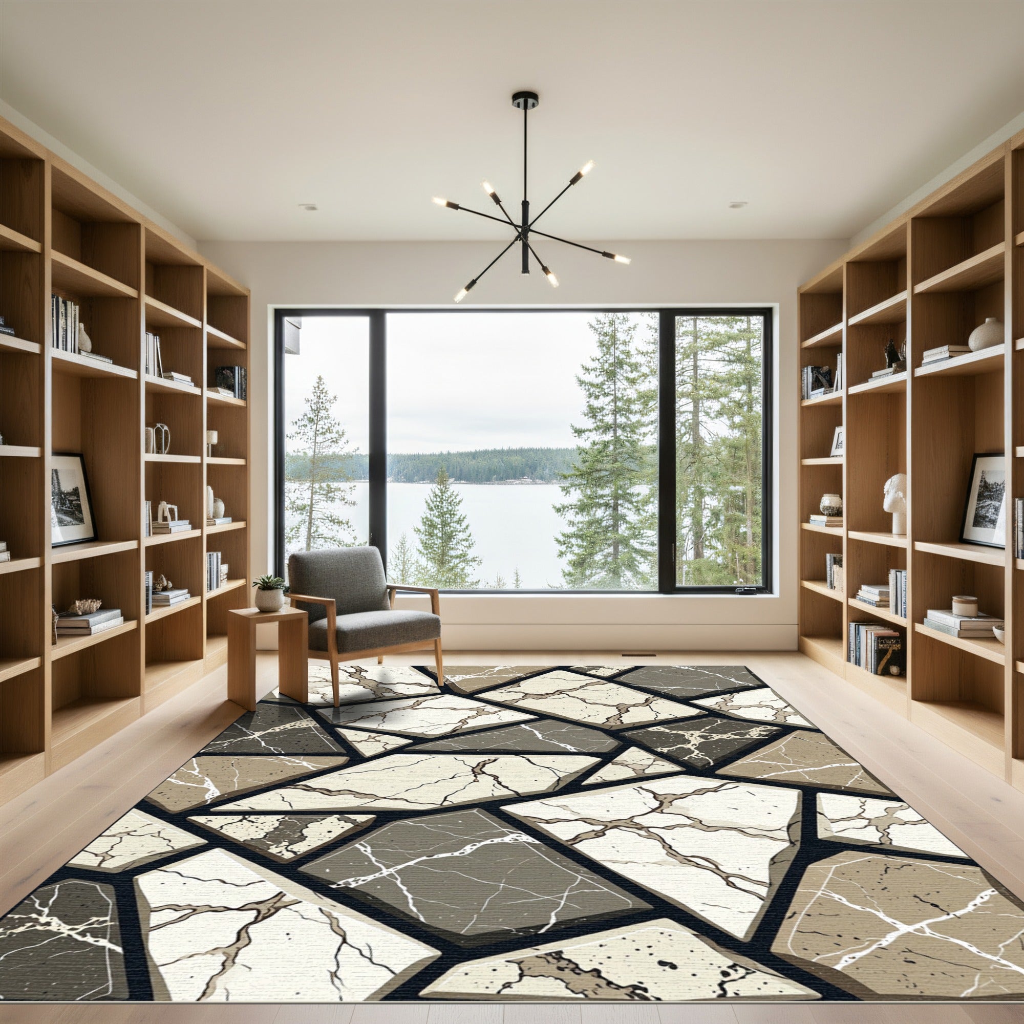 Earthy Stone Mosaic Geometric Rug